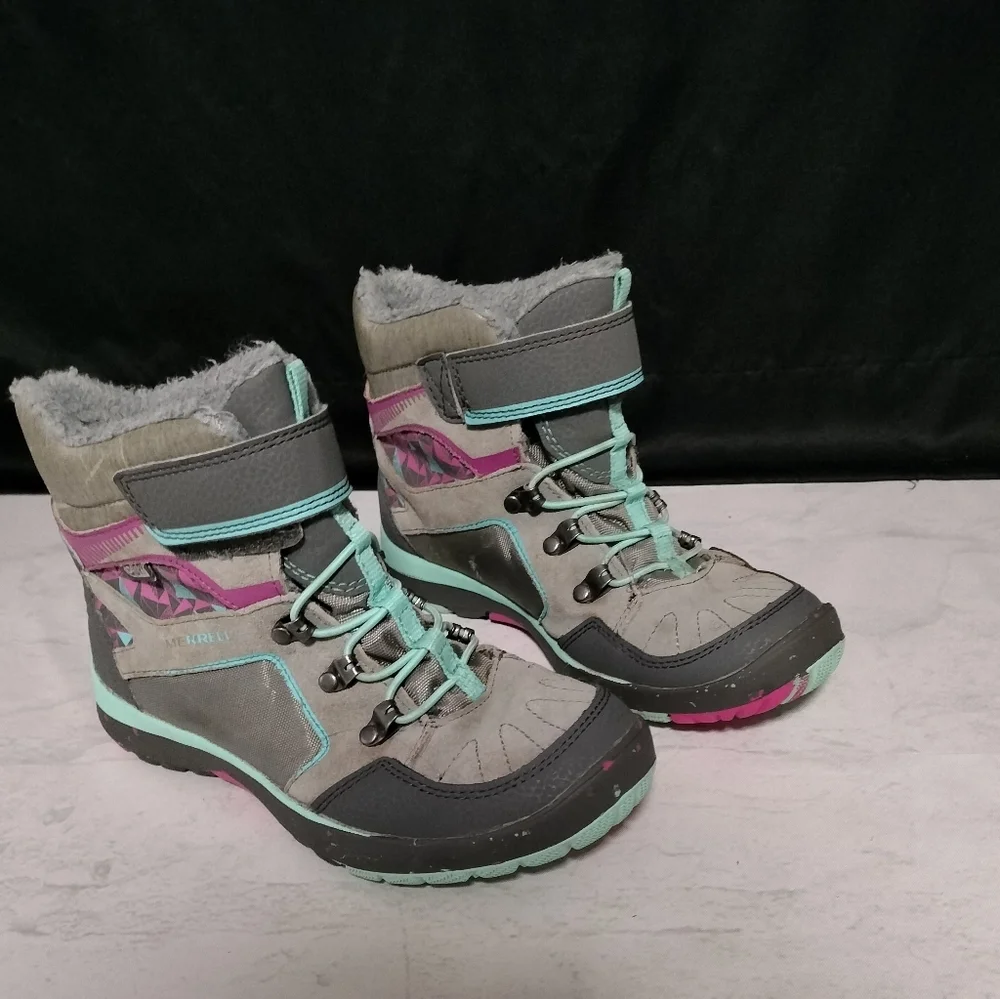 Merrell Select Dry Gray, Pink & Aqua Winter Boots YouthGirls Sz 4M Youth Hiking
